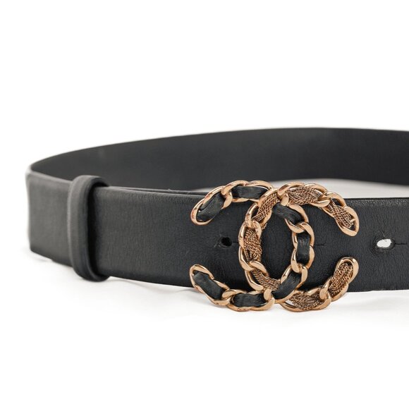 Chanel Black Leather CC Woven-Chain Belt - Picture 3 of 5